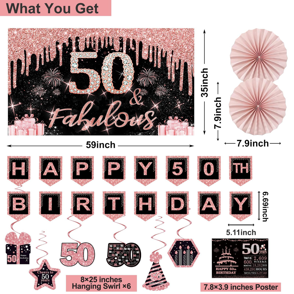 50th Birthday Decorations for Women, 32PCS 50th Birthday Party Decorations 🍁 All In One Marketplace Canada