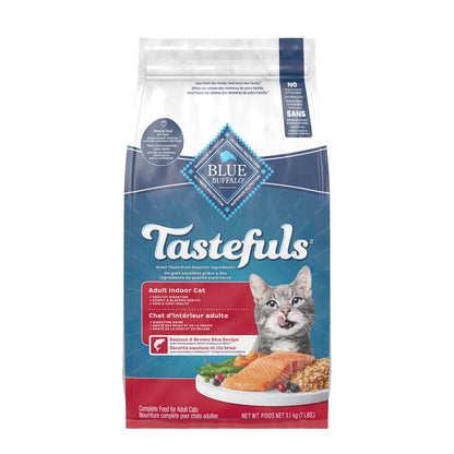 Blue Buffalo Tastefuls Salmon & Brown Rice Recipe Dry Indoor Cat Food for Adult Cats, Real Salmon First, Deliciously Healthy Natural Cat Food, Supports Digestive Care and Coat Health, 3.1kg Bag