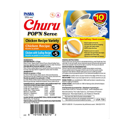INABA Churu Pop'N Serve Jelly Cat Treat with Vitamin E & Taurine, 34 gram Cup, 10 Cups, Chicken Variety
