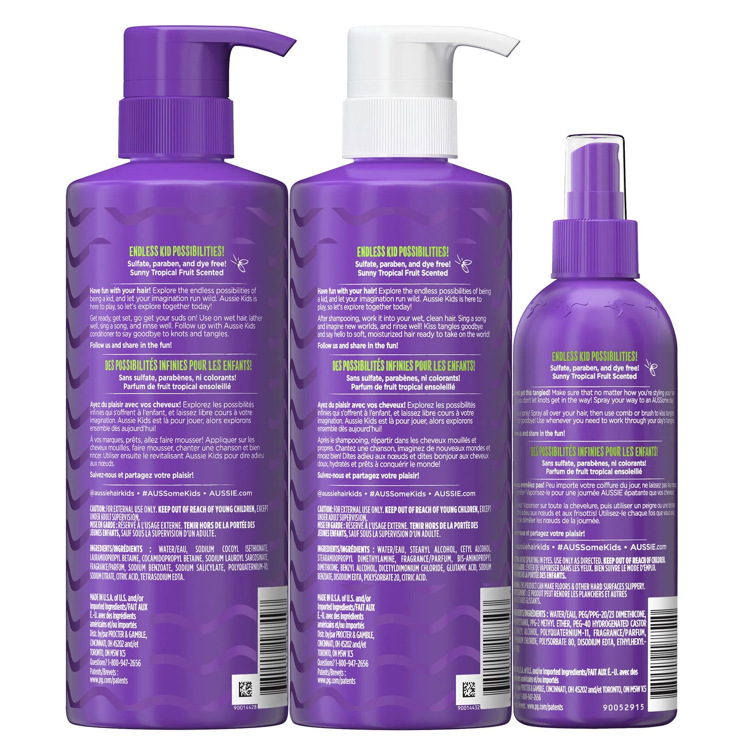 Aussie Kids Moist Detangler Pack for Kids, Shampoo & Conditioner, 475 mL each + Detangler Spray, 236 mL