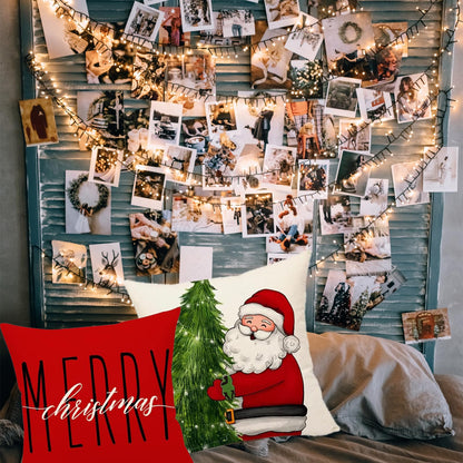 Mevers Christmas Pillow Covers 18x18 Set of 4, Farmhouse Christmas Decorations Snowman Wreath Santa Claus Tree Merry Christmas Holly Jolly Winter Holiday Decor Throw Cushion Case for Home Couch 🍁 All In One Marketplace Canada