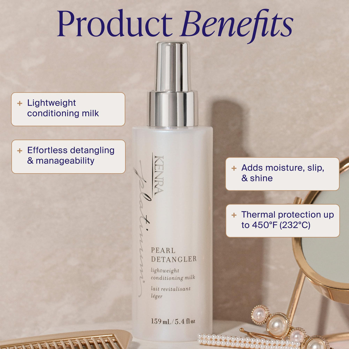 Kenra Platinum Pearl Detangler Leave-In Conditioner | Heat Protectant Spray up to 450F | Lightweight Conditioning Milk for Hair Moisture & Shine | All Hair Types | 5.4 fl. oz.