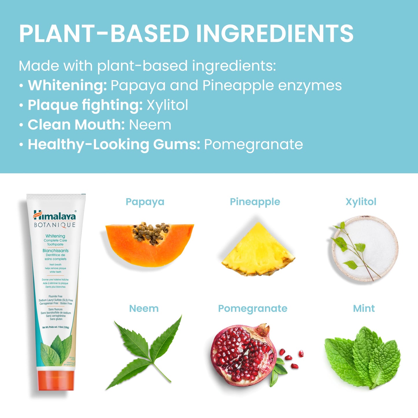 Himalaya Botanique Complete Care Whitening Toothpaste, Simply Mint, Natural, Fluoride-Free, SLS Free, Carrageenan Free & Gluten Free, Vegan, 150 g (5.29 oz), 4 Pack