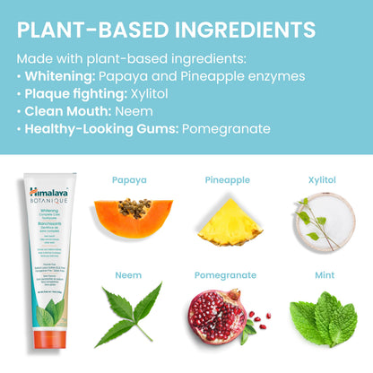Himalaya Botanique Complete Care Whitening Toothpaste, Simply Mint, Natural, Fluoride-Free, SLS Free, Carrageenan Free & Gluten Free, Vegan, 150 g (5.29 oz), 4 Pack
