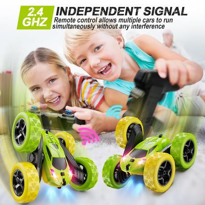 QUNREDA Remote Control Car, RC Car Toys for 6-12 Year Old Boys, Off Road RC Stunt Car 4WD 360° Rotating Remote Control Car for Kids, Boys Girls Gifts for Birthday, Christmas Yellow&Green 🍁 All In One Marketplace Canada
