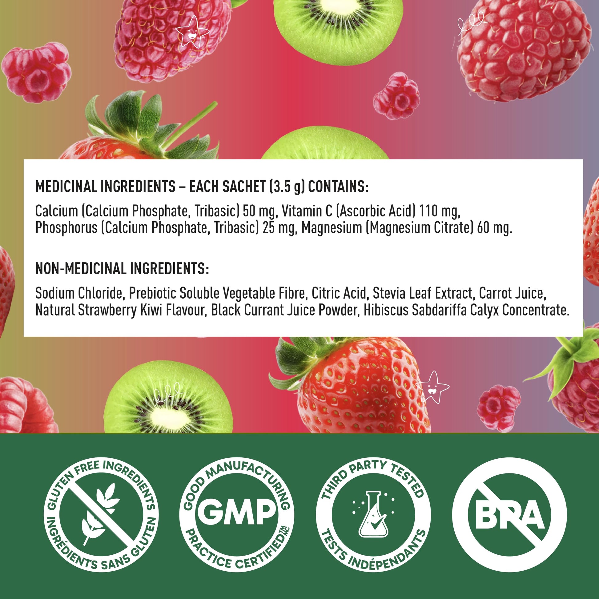 Organika Kids Electrolytes Powder Sticks - Sugar-Free Hydration + Immune support with 100% of daily Vitamin C, Minerals and Prebiotic Fibre | Strawberry Kiwi Flavour - 3.5g x 20 sachets - Available at All In One Marketplace Canada