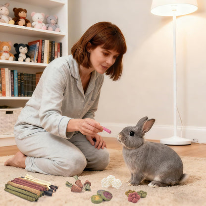 ERKOON Rabbit Toy, 42 Pieces Timothy Hay Sticks Carrots Rose Grass Cake Dental Care Molar, Chinchillas Toy Chew Toy for Rabbits, Guinea Pigs, Hamsters, Chinchilla 🍁 All In One Marketplace Canada