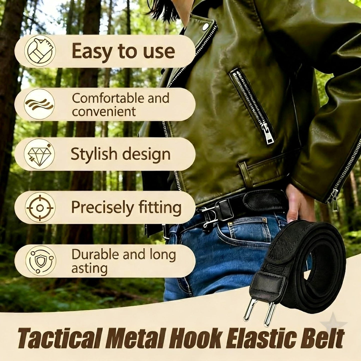 4PCS Buckleless Belt for Men Women, Tactical Metal Hook Elastic Belt, Adjustable No Buckle Side Belt for Pants, Comfortable Stretch Waist Belt for Work Travel Everyday Wear - Available at All In One Marketplace Canada