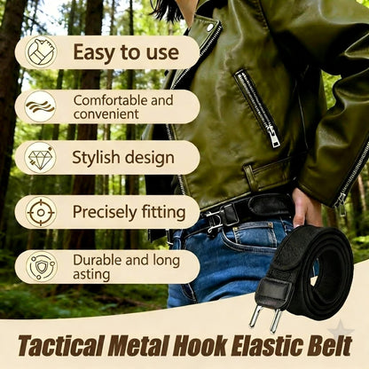 4PCS Buckleless Belt for Men Women, Tactical Metal Hook Elastic Belt, Adjustable No Buckle Side Belt for Pants, Comfortable Stretch Waist Belt for Work Travel Everyday Wear - Available at All In One Marketplace Canada