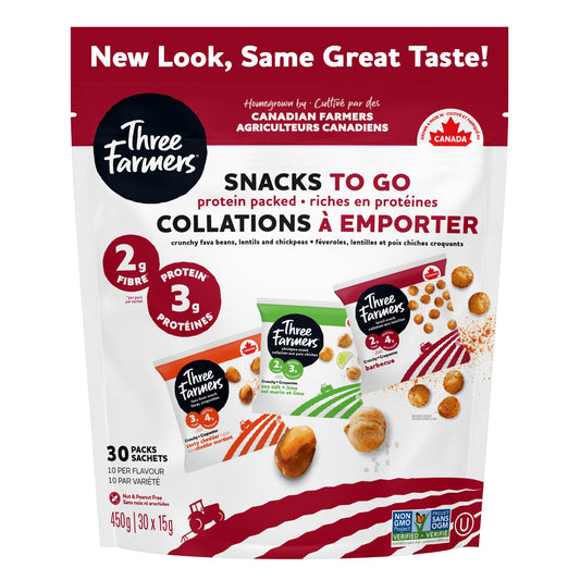 Three Farmers Variety Snack Pack - Roasted Protein Snacks, 30 Count - Gluten-Free, High Fiber, Low Calorie