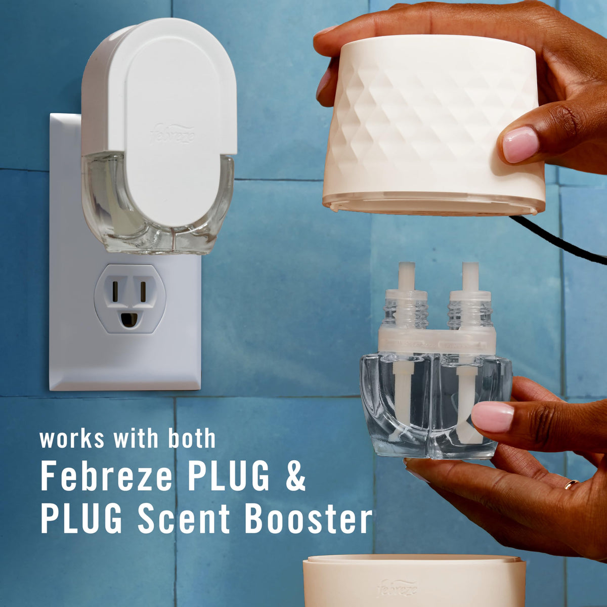Febreze PLUG Scent Booster Starter Kit, White, Oil Diffuser, Air Freshener Plug In, Continuous Scent Device + 1 Gain Original Refill