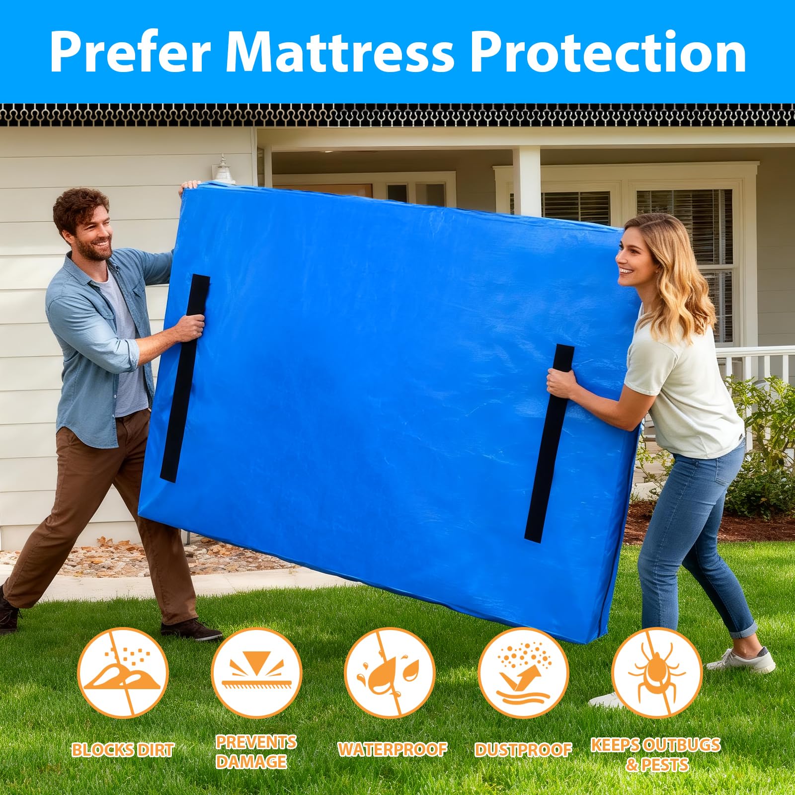 Mattress Bag for Moving,Extra Thick Mattress Cover Queen Mattress Storage Bag with 8 Strong Handles & Zipper,Heavy Duty Mattress Bags,Waterproof Mattress Protector - Moving Supplies(208.3*160*38CM) - Available at All In One Marketplace Canada