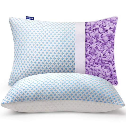 Cooling Memory Foam Pillows Queen Size 2 Pack, Adjustable Shredded Foams, Soft Firm Bed Pillow for Sleeping with Hypoallergenic Zipper Pillow Cover for Side, Back Sleepers, 20x30In - Available at All In One Marketplace Canada
