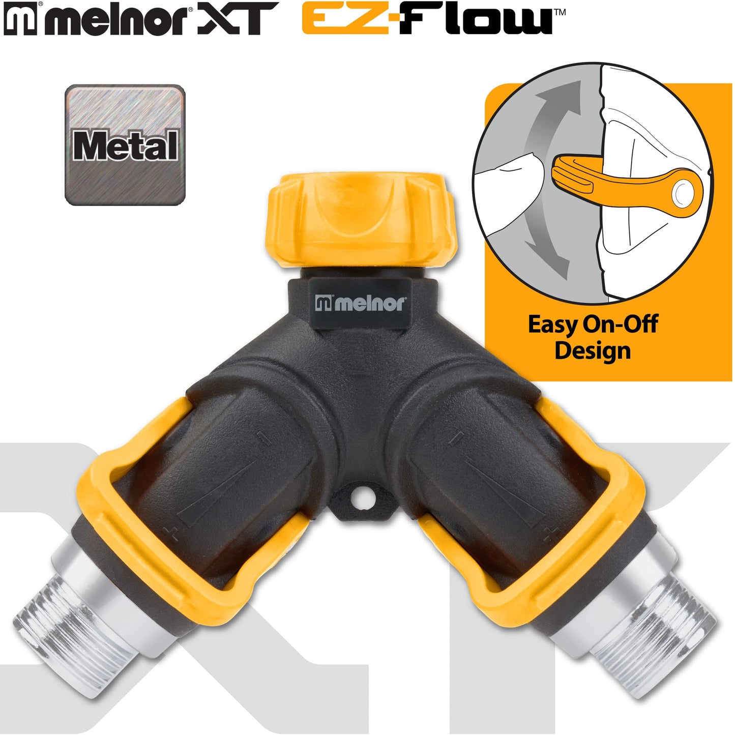 Melnor 65170AMZ 2 Way Lever Flow Through Valve Connector Bundle, Yellow, Black Melnor