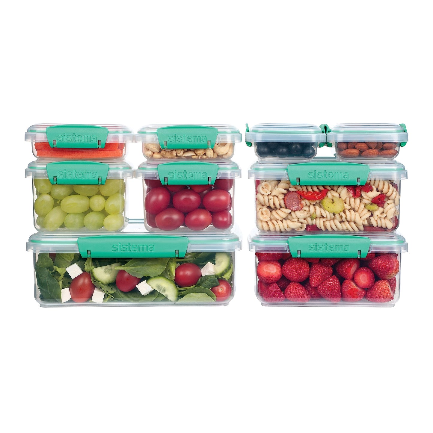 Sistema Food Storage Containers with Lids for Lunch, Meal Prep and Leftovers, Dishwasher Safe, BPA-Free, Teal, 18 Piece Set - Available at All In One Marketplace Canada
