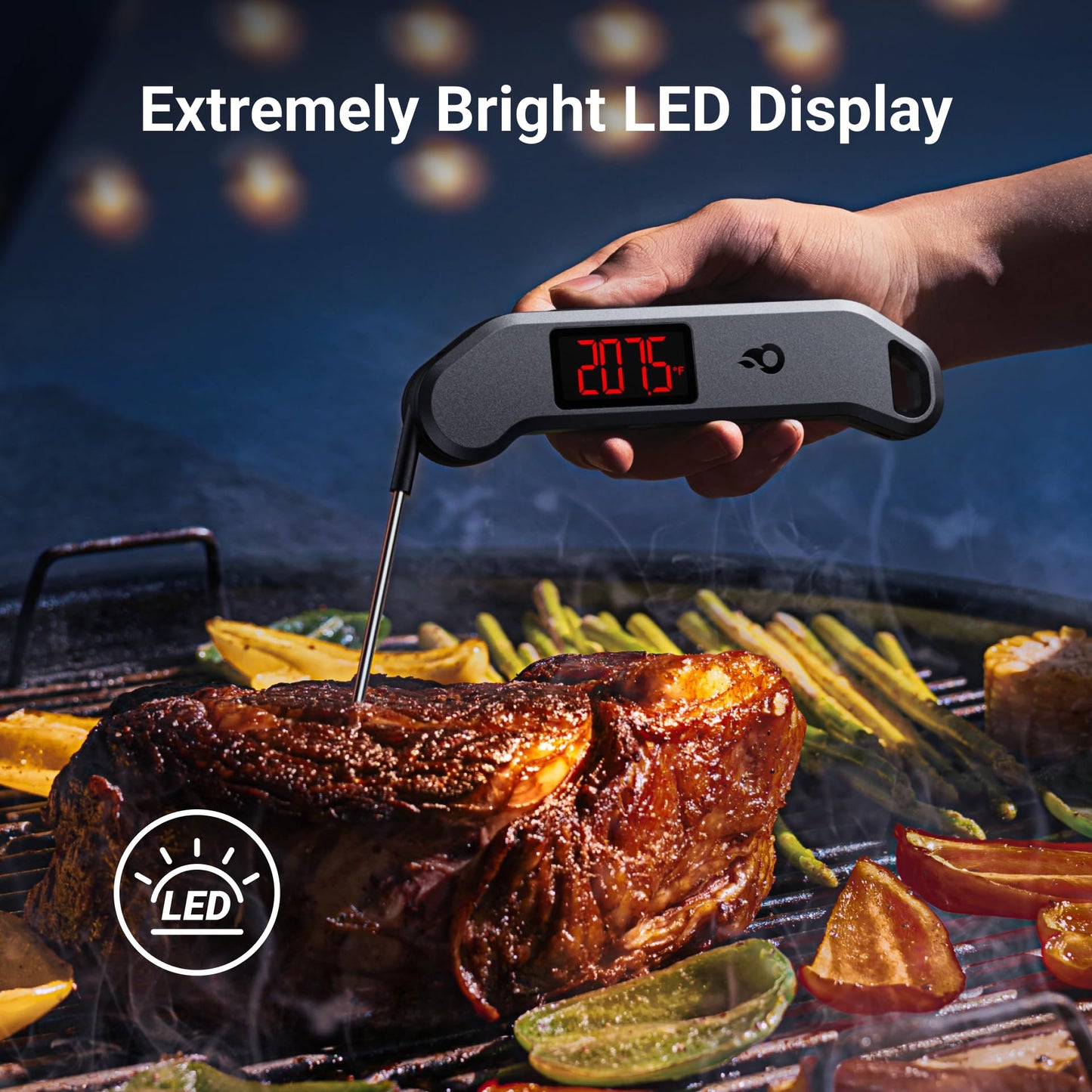 Professional Digital Meat Thermometer, 1 Sec Instant Read, ±0.5℉ Accuracy NIST&NSF Certified Food Thermometer, Auto-Rotate Bright LED Screen, Highly Waterproof Cooking Thermometer for Grill BBQ, Black ThermoMaven