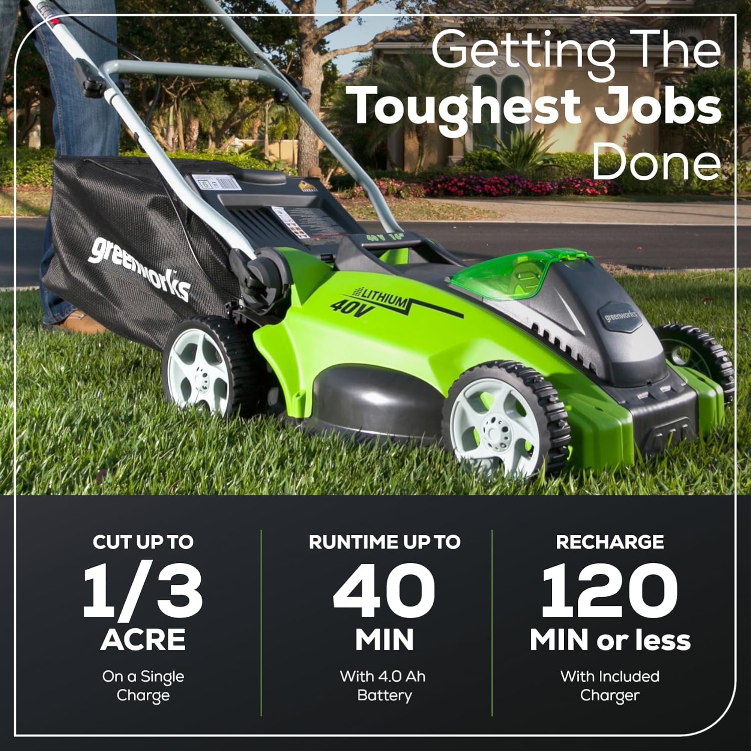 Greenworks 40V 16-inch Cordless Lawn Mower, 4.0 Ah Battery and Charger Included 25242 - Available at All In One Marketplace Canada