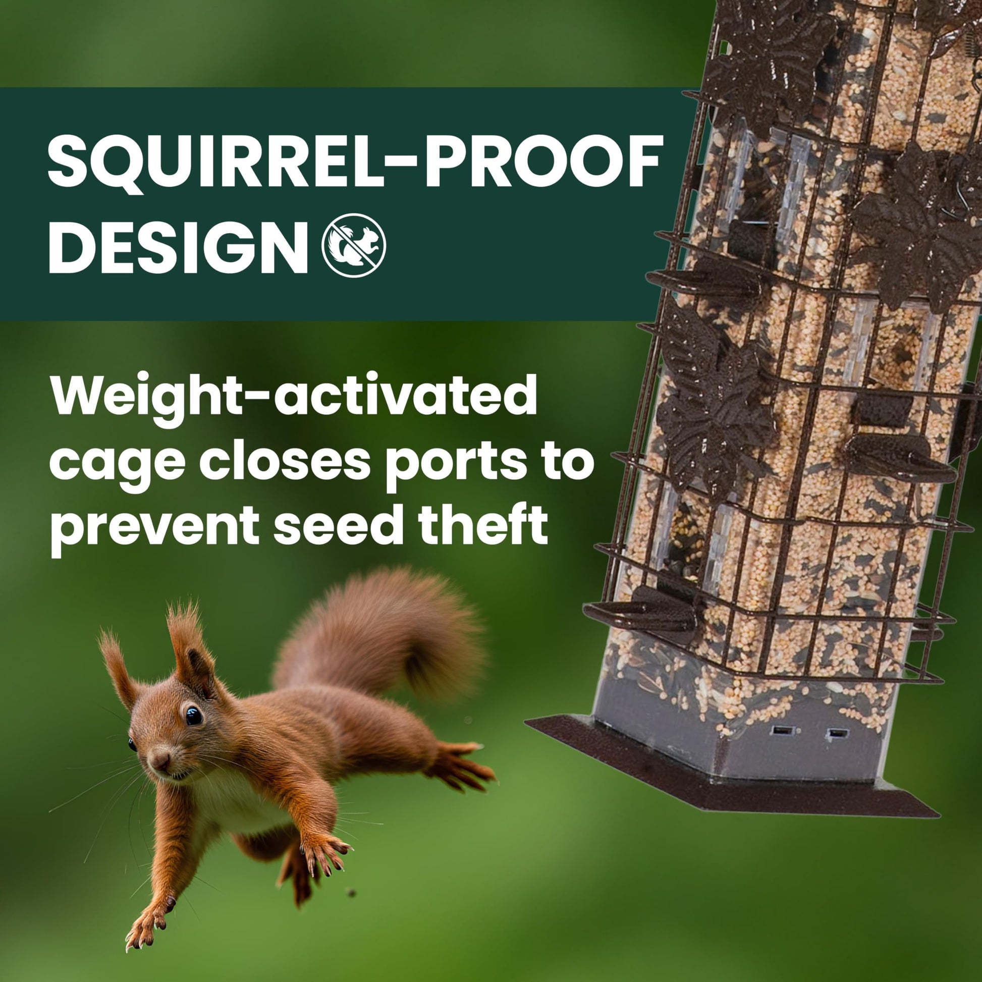 Perky-Pet 336-1SR Squirrel-Be-Gone Bird Feeder, 2LB Squirrel Proof Outdoor Wild Bird Feeder with Weight-Activated Perches