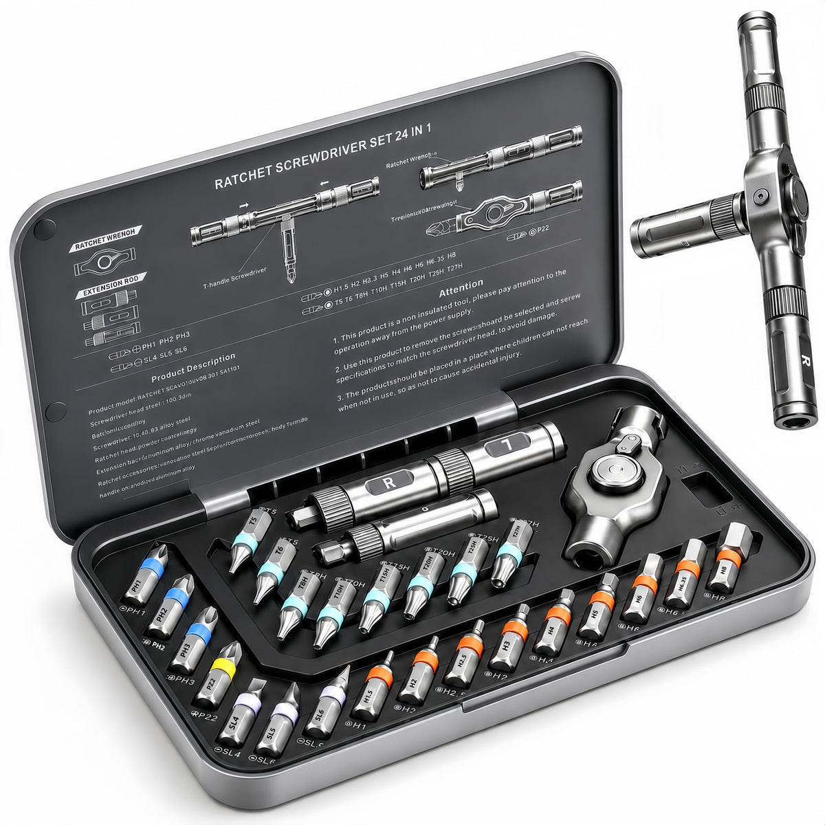 Screwdriver Set 24 in 1 Magnetic Ratchet with Precision Bits – Ideal for Home Repairs, DIY Projects, and Electronics – Ergonomic Rotatable Ratchet Handle and Storage Case –Perfect Holiday Gift 🍁 All In One Marketplace Canada