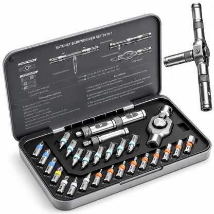 Screwdriver Set 24 in 1 Magnetic Ratchet with Precision Bits – Ideal for Home Repairs, DIY Projects, and Electronics – Ergonomic Rotatable Ratchet Handle and Storage Case –Perfect Holiday Gift 🍁 All In One Marketplace Canada