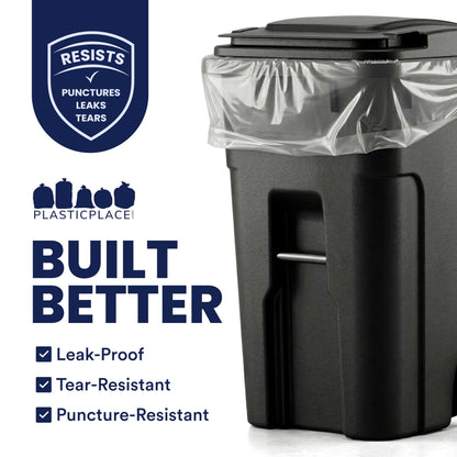 Plasticplace 95-96 Gallon Garbage Can Liners │ 1.5 MIL │ Clear Heavy Duty Trash Bags │ 61” x 68” (25 Count)