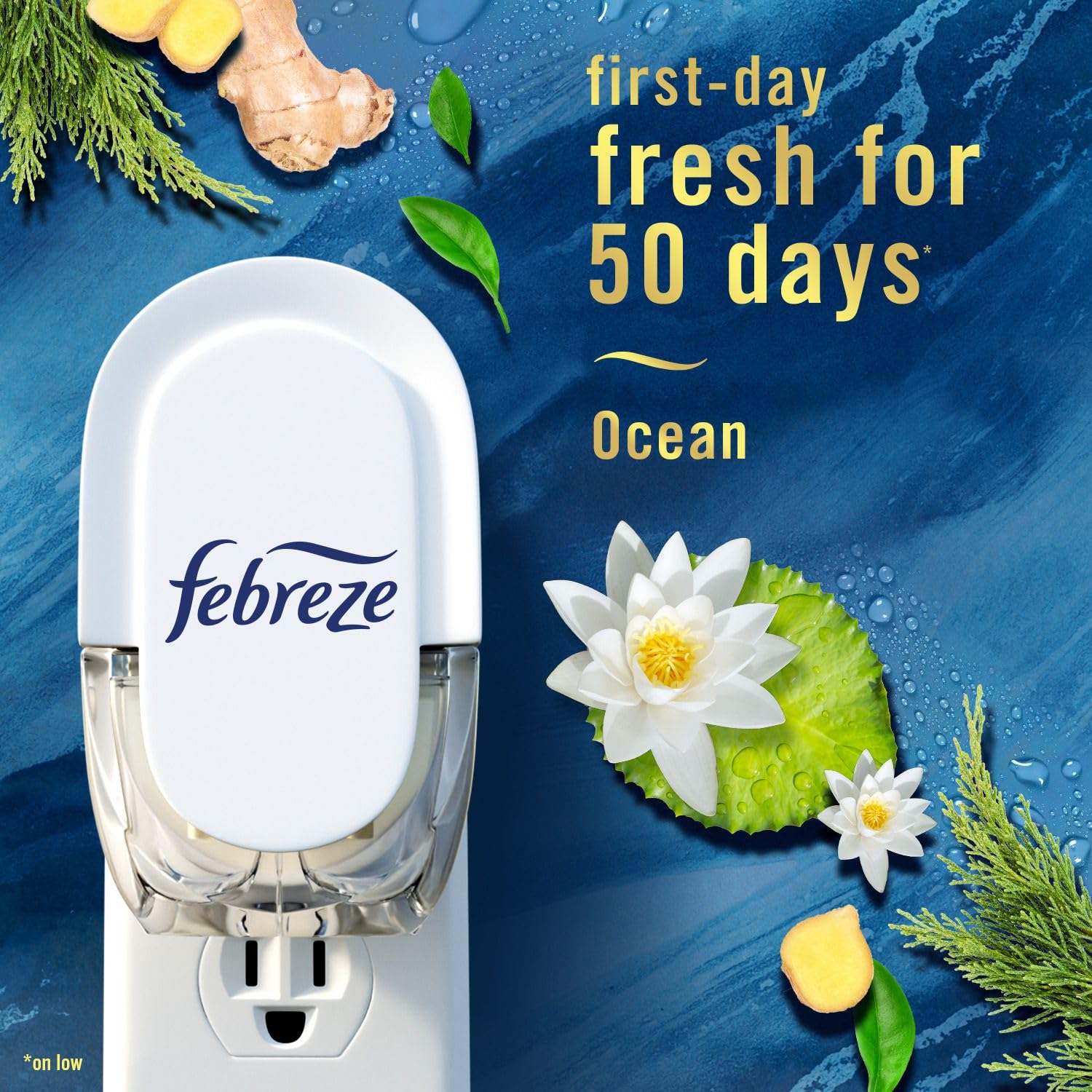 Febreze Plug In Air Freshener, Odor-Fighting Scented Oil Refill for Home and Bathroom and Kitchen, Long Lasting for Strong Odors, Ocean & Mountain Scents, 4 Count Febreze