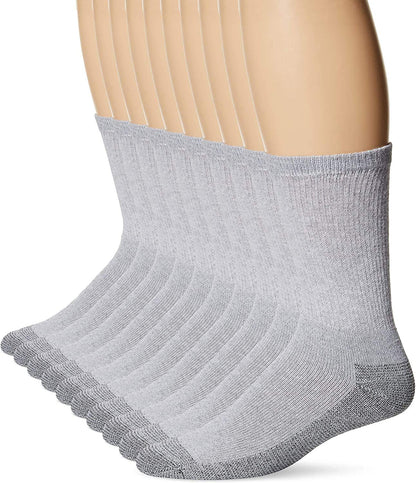 Fruit of the Loom Men's Work Gear Everyday Work Crew Socks (10 Pack), Grey, Medium (6-12)