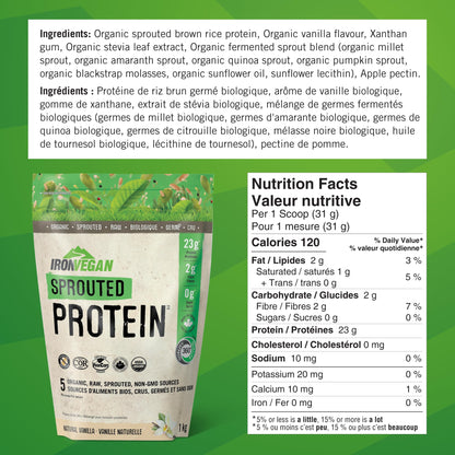 Iron Vegan Sprouted Protein, French Vanilla Flavour, 1kg | Vegan, plant-based, organic, gluten-free Brown (Pack of 1) IRONVEGAN