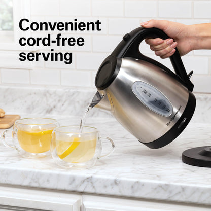 Hamilton Beach Electric Tea Kettle, Water Boiler & Heater, 1.7 Liter, Cordless Serving, 1500 Watts for Fast Boiling, Auto-Shutoff and Boil-Dry Protection, Stainless Steel (40880C)