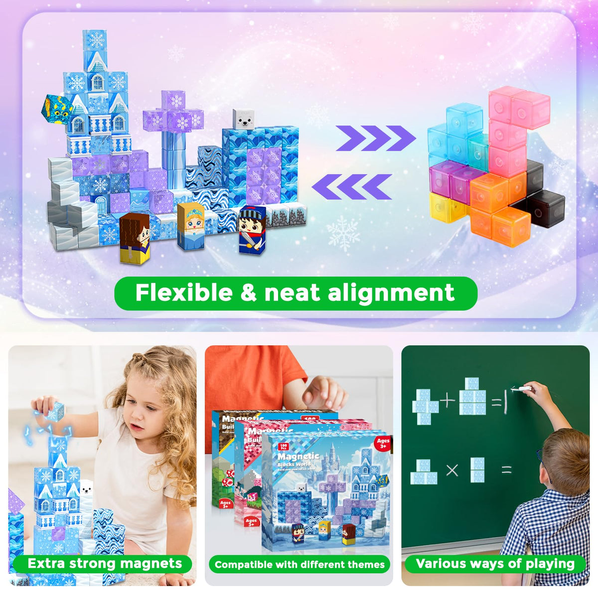 Magneverse Transparent Magnetic Blocks - 100 PCS Blue Castle Magnetic Building Cubes Toys for Toddler Christmas Birthday Gifts - Montessori Sensory Learning Toys for 3 4 9 10 Year Old Boys & Girls 🍁 All In One Marketplace Canada