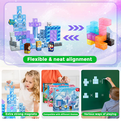 Magneverse Transparent Magnetic Blocks - 100 PCS Blue Castle Magnetic Building Cubes Toys for Toddler Christmas Birthday Gifts - Montessori Sensory Learning Toys for 3 4 9 10 Year Old Boys & Girls 🍁 All In One Marketplace Canada