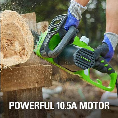Greenworks 9 Amp 14-Inch Corded Chainsaw with Tool-less Chain Tensioning & Auto Oiling, Electric Handheld Chainsaw for Garden Yard Maintenance Tree Felling Triming, Firewood Cutting Logging Pruning Greenworks