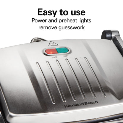 Hamilton Beach Panini Press, Sandwich Maker & Electric Indoor Grill, Upright Storage, Nonstick Easy Clean Grids, Stainless Steel (25410C)