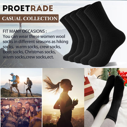 Merino Wool Socks for Womens Thermal Winter Hiking Thick Warm Crew Cozy Comfy Work Gifts Stocking Stuffers for Womens Socks 5 Pairs (Plain Black) 🍁 All In One Marketplace Canada