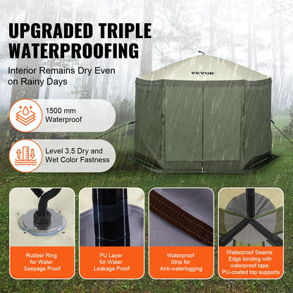 VEVOR Pop Up Gazebo Tent, Pop-Up Screen Tent 6 Sided Canopy Sun Shelter with 6 Removable Privacy Wind Cloths & Mesh Windows, 10x10FT Quick Set Screen with Mosquito Netting, Army Green 🍁 All In One Marketplace Canada