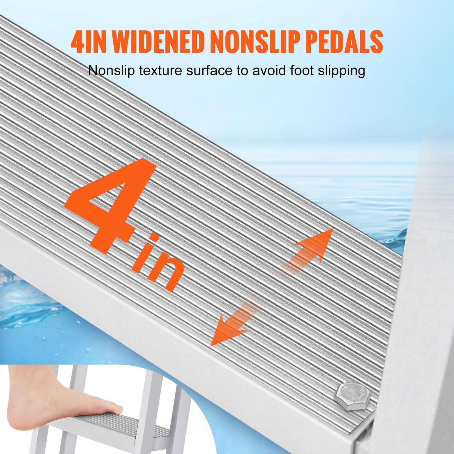 VEVOR Dock Ladder, Removable 4 Steps, 350 lbs Load Capacity, Aluminum Alloy Pontoon Boat Ladder with 4'' Wide Step & Nonslip Mat, Easy to Install for Ship/Lake/Pool/Marine Boarding VEVOR