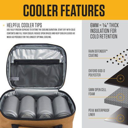 Carhartt Insulated Lunch Cooler for Men and Women, Fully Insulated Lunch Pale for Everyday Use, 4 Can (Brown)