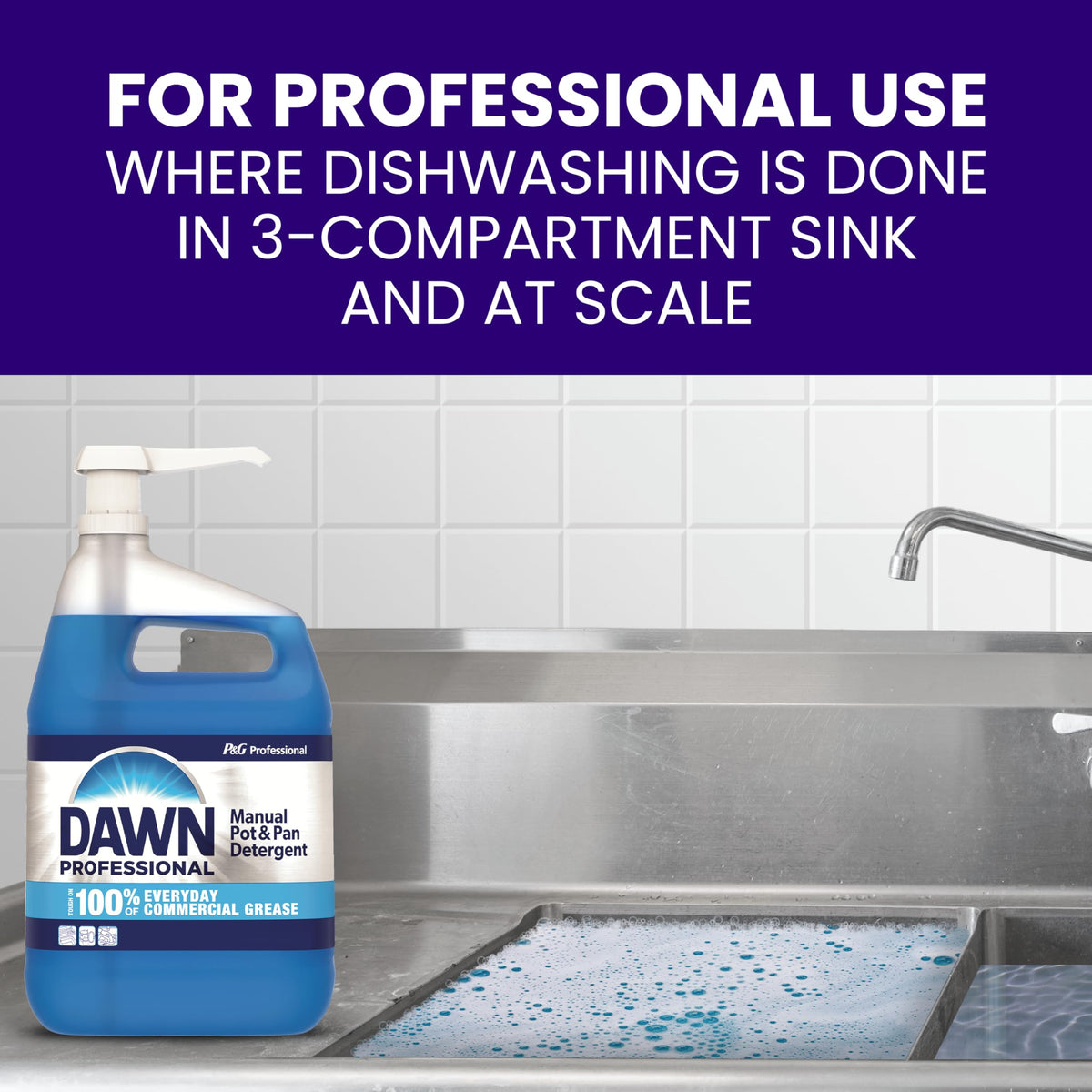 Dawn Professional Manual Pot and Pan Detergent, Bulk Liquid Dish Soap For Commercial Kitchens, For Everyday Grease in 3-Comp Sinks, 2 count (3.78 L Each) with 1 Pump