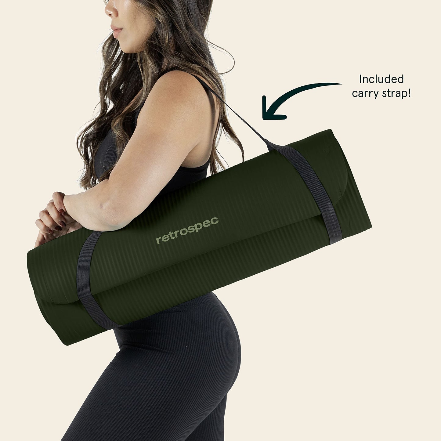 Retrospec Solana Yoga Mat 1/2" Thick w/Nylon Strap for Men & Women - Non Slip Excercise Mat for Yoga, Pilates, Stretching, Floor & Fitness Workouts, Wild Spruce