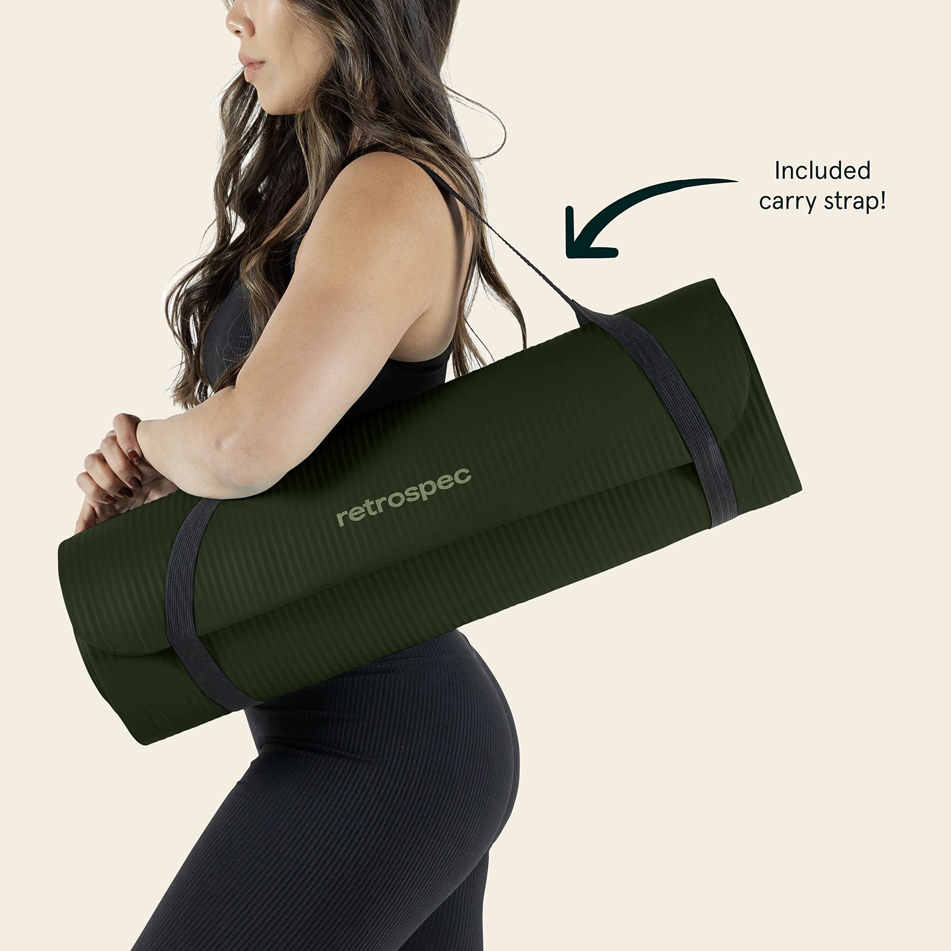 Retrospec Solana Yoga Mat 1/2" Thick w/Nylon Strap for Men & Women - Non Slip Excercise Mat for Yoga, Pilates, Stretching, Floor & Fitness Workouts, Wild Spruce