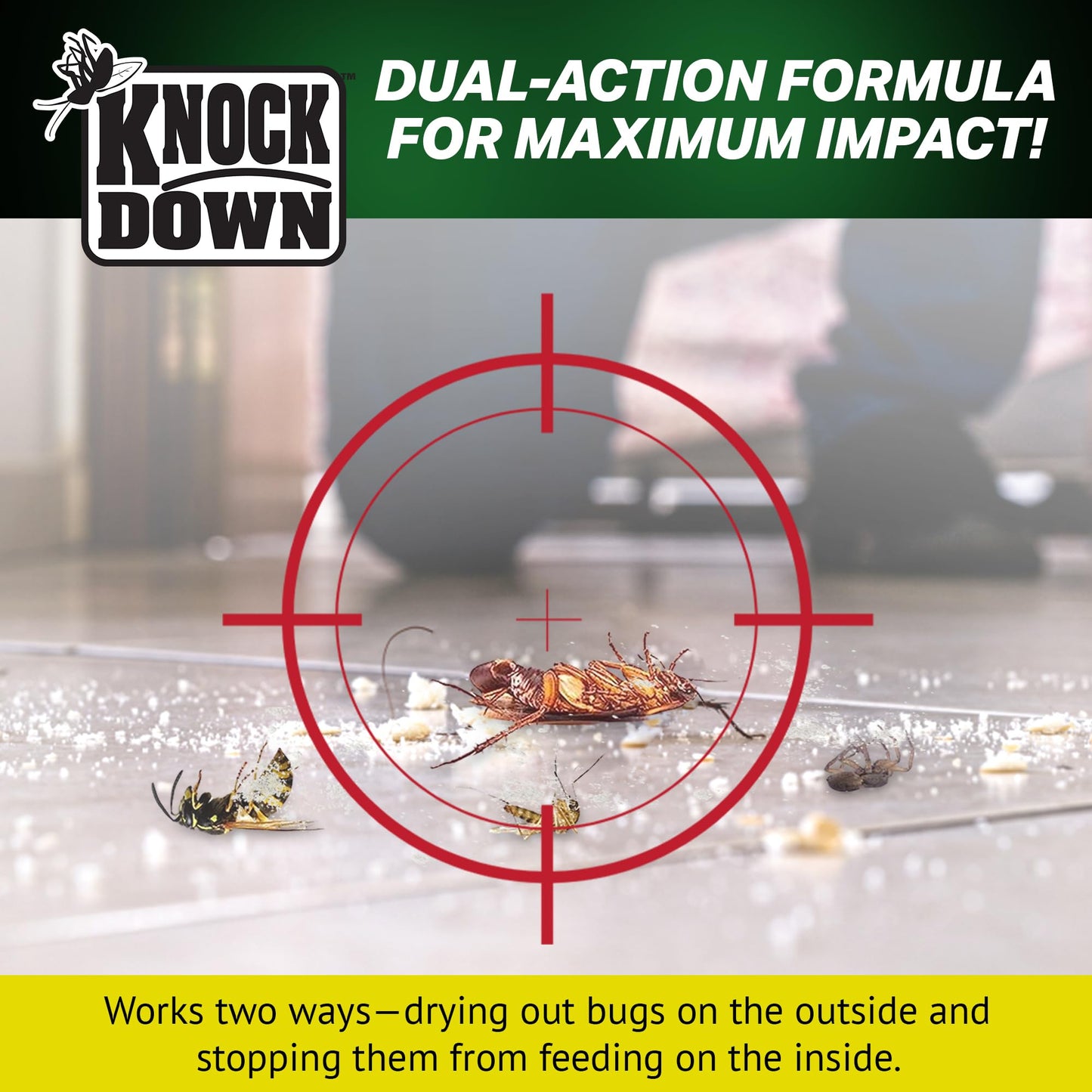 KNOCK DOWN - Diatomaceous Earth Insect Killer, Cockroach, Flea, Ant, Silverfish, Bed Bug Killer for Indoor and Outdoor Use, Food Grade Diatomaceous Earth Powder with Bait, 1kg Pail