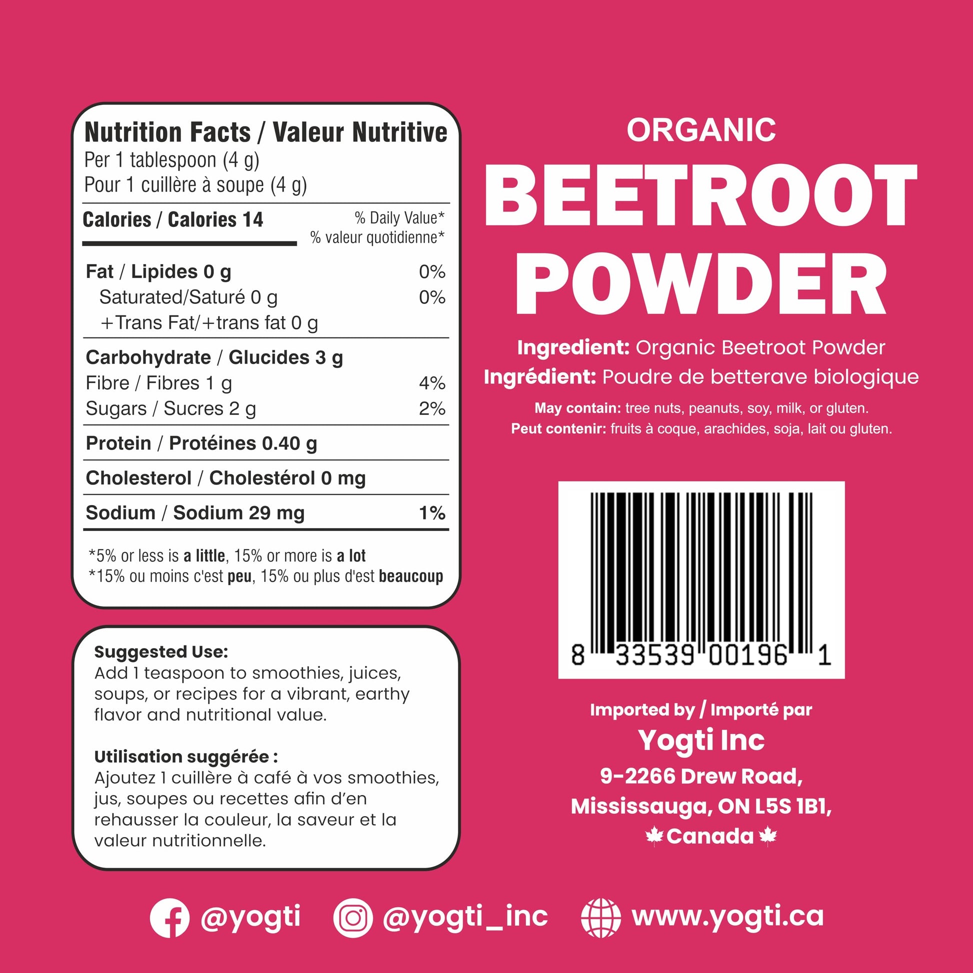 Yogti Organic Beetroot Powder 500g – Pure, Non-GMO, Vegan, Gluten-Free – Fine Red Beet Powder for Smoothies, Baking, Lattes & Natural Color – Premium Superfood Ingredient - 1 Count Yogti