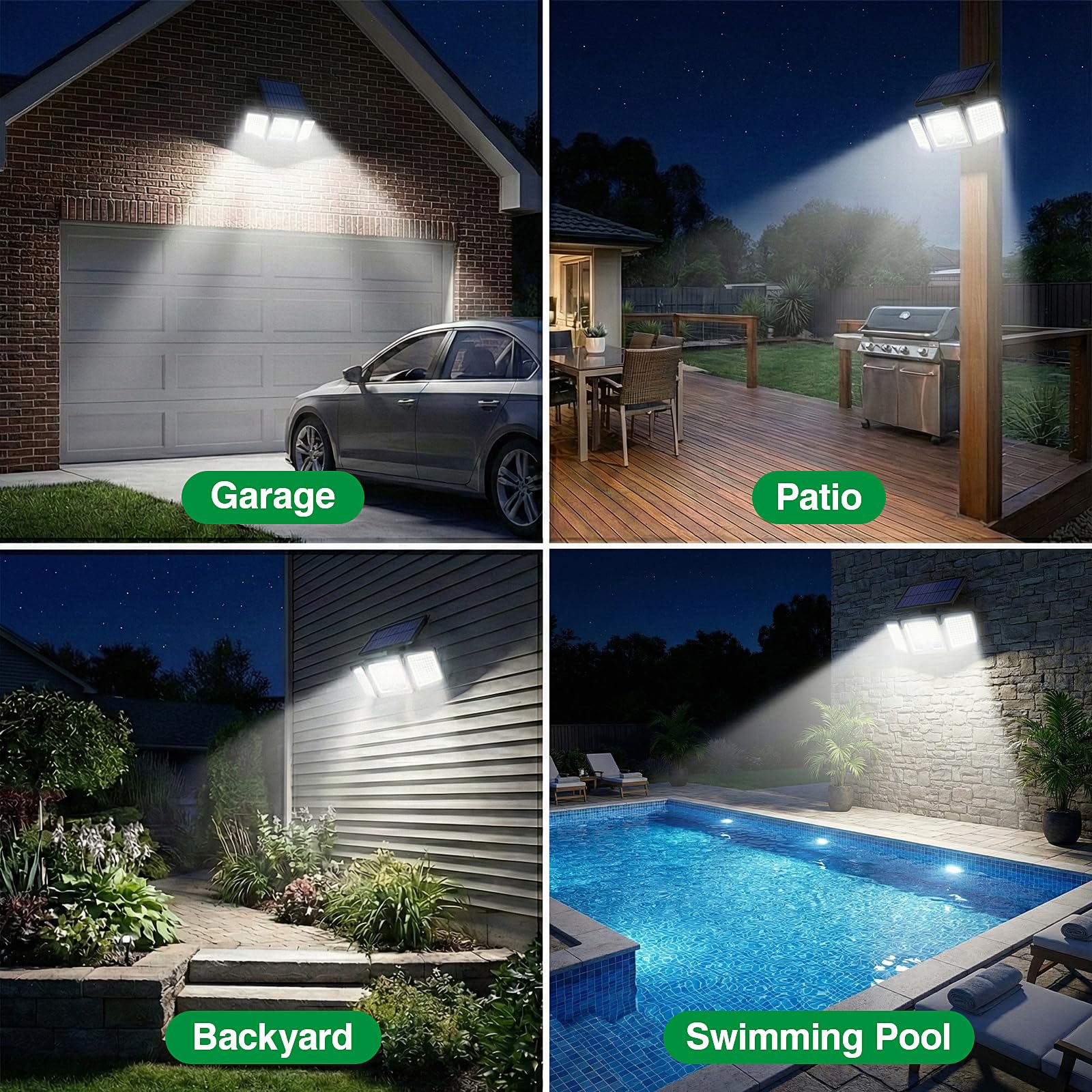 Solar Motion Sensor Light Outdoor, 2500LM 286 LED Solar Outdoor Lights with Power Display & Mode Indicators - 6500K Adjustable 3-Head Flood Light, IP65 Waterproof for Garden, Garage, Yard - 2 Pack - Available at All In One Marketplace Canada