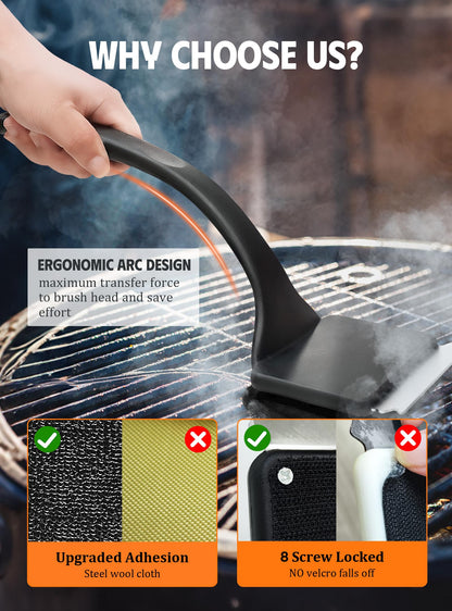 MEKER Grill Brush Bristle Free, Grill Cleaner Brush with 5 BBQ Replacement Head for Cast Iron, Stainless Steel Grates, Safe Grill Scraper Outdoor BBQ Grill, Black - Available at All In One Marketplace Canada