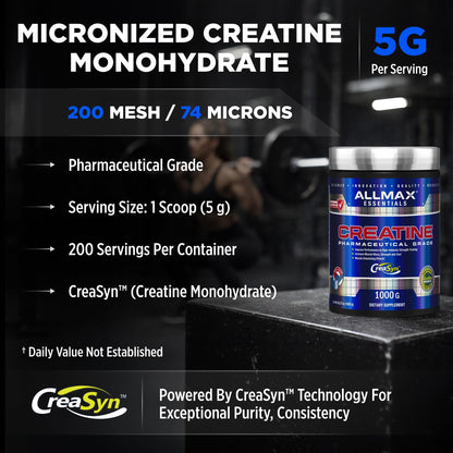 Allmax Creatine Monohydrate - Aid Muscle Growth & Strength Gains, No Artificial Ingredients - 1000g - 5g per Serving - 200 Servings