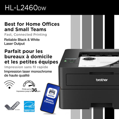Brother HL-L2460DW Wireless Monochrome Laser Printer for Home Office –Duplex on Ink & Toner with a Refresh Subscription - Available at All In One Marketplace Canada