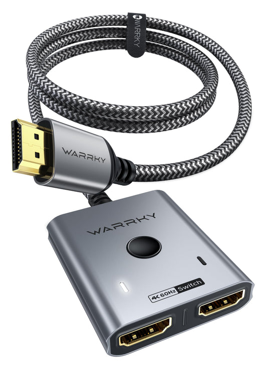 HDMI Switch 4K 60Hz, WARRKY HDMI Switcher 2 in 1 Out [Fixed Braided Cable]