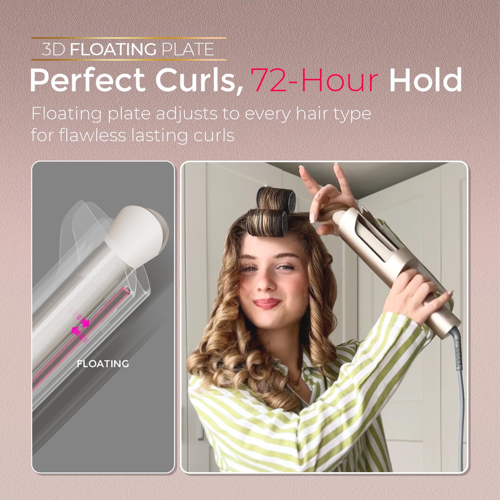 TYMO CurlPro Plus Automatic Curling Iron - Upgraded Rotating Barrel Curling Wand, Hair Curler Automatic for Women, Anti-Scald, Tangle-Free, 600M Ionic, Dual Voltage, Gold,1 inch - Available at All In One Marketplace Canada