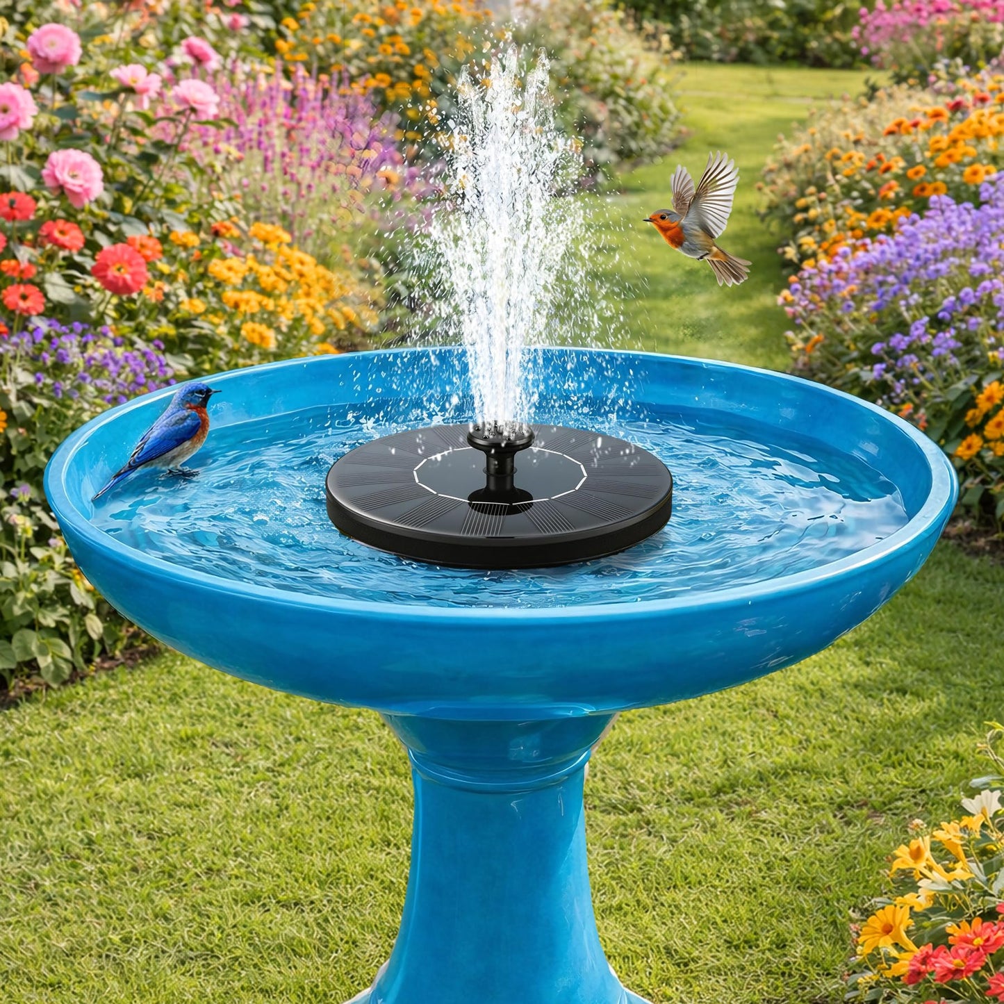 FYDGTPI Solar Fountain, Floating Solar Water Pump with 6 Nozzles & 4 Fixed Pipes, Solar Fountain for Bird Bath, Garden, Pond, Pool