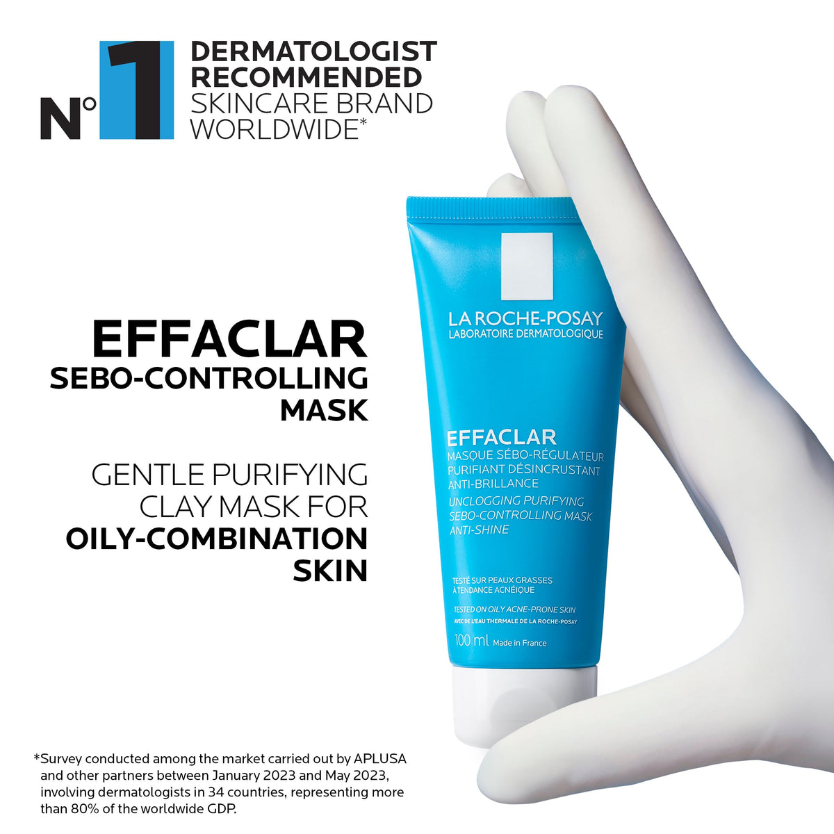 La Roche-Posay Clarifying Clay Skincare FACE MASK, Effaclar Unisex Purifying Clay Mask for Oily Skin, Sebum Controlling with Kaolin Clay, Travel Size Approved, 100 ml.
